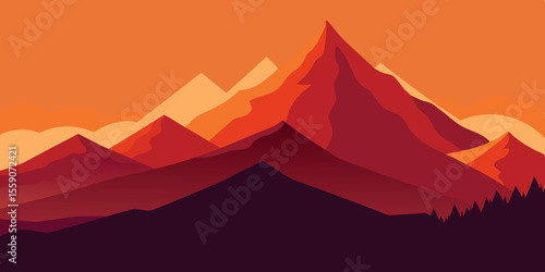 High Mountain Top Landscape At Sunset