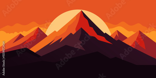 High Mountain Top Landscape At Sunset