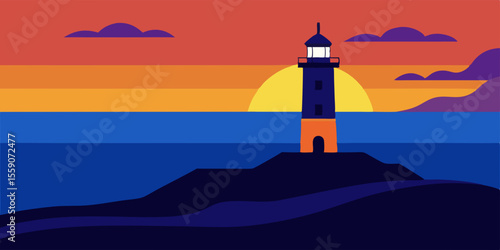 Lighthouse On Seashore At Sunset