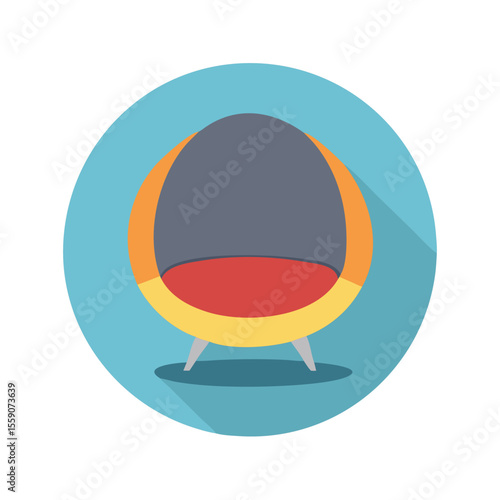 Bold Colored Modern Round Armchair Icon, Contemporary Furniture Symbol, Comfortable Seat Illustration
