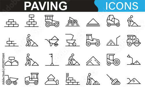Various Paving Process Icons for Infrastructure and Construction Design