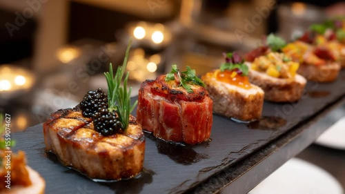 Luxury catering: delicious miniature appetizers, ideal for a banquet or buffet.