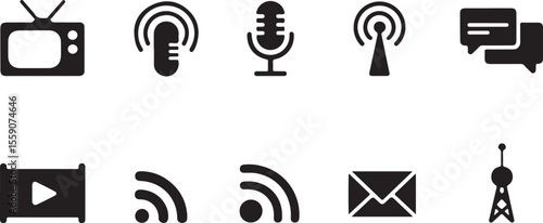 Communication Icons Broadcasting, Media, and Digital Communication Symbols