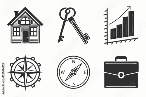 real estate icon set sihouette black vector bundle