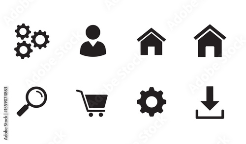 Minimalist black icon set illustrating web design user interface elements