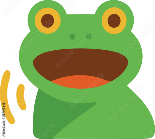Cheerful green frog with big eyes singing or croaking loudly in a cartoon style illustration on white background