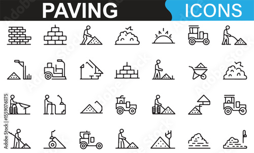 Black and White Paving Icons for Construction and Roadwork