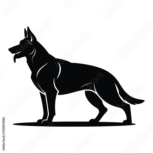 Black Silhouette German Shepherd Dog Standing Profile View Canine Breed Illustration