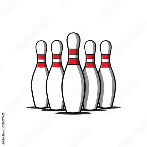 Five Bowling Pins Ready for a Strike Cartoon Illustration