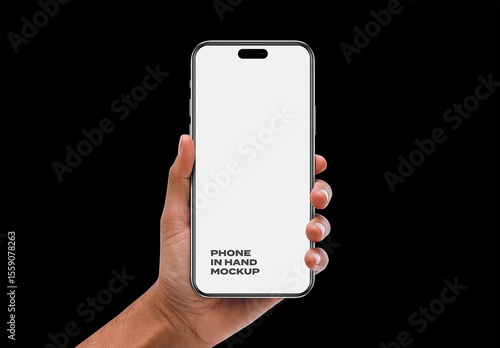 Phone In Hand Mobile Device App Web Display Gadget Screen Smartphone Mockup Template Branding Brand Identity Logo