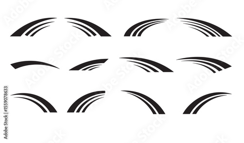 Abstract speed lines icon set in various styles suitable for design projects and graphic elements