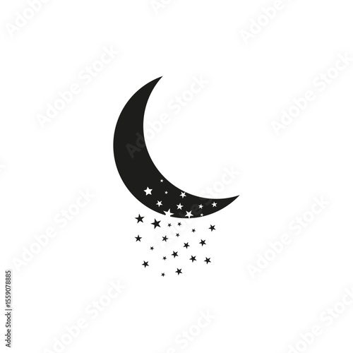 Moon and stars icon isolated. Flat design. Moon and star Icon isolated on white Background. Night symbol for your web site design, logo. Flat design. filled black symbol. Vector