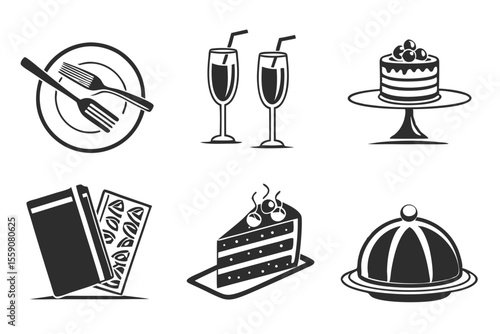 catering icon set sihouette black vector bundle