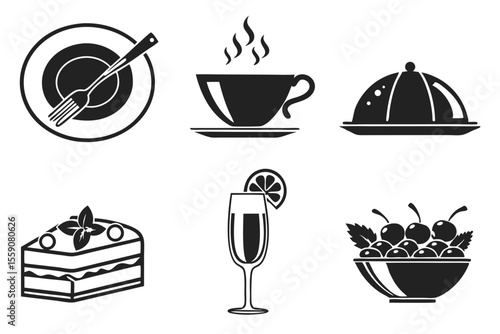 catering icon set sihouette black vector bundle