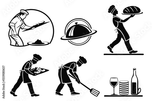 catering icon set sihouette black vector bundle