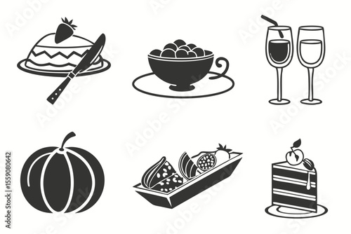 catering icon set sihouette black vector bundle