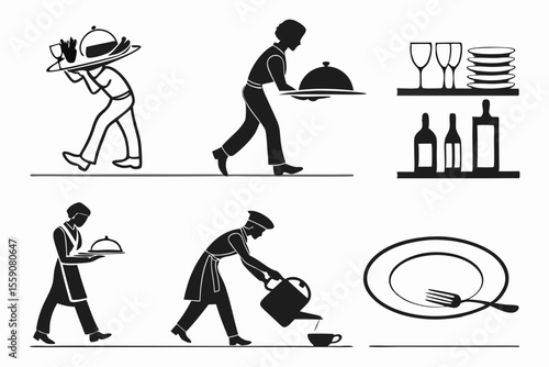 catering icon set sihouette black vector bundle