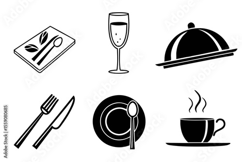 catering icon set sihouette black vector bundle