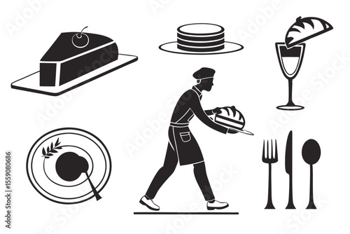 catering icon set sihouette black vector bundle