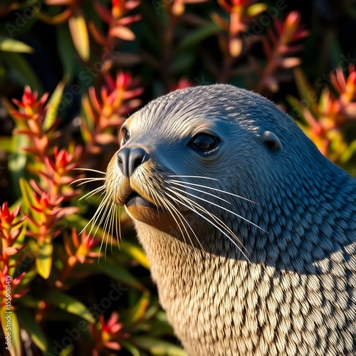 A close-up of the seal's head and upper body.