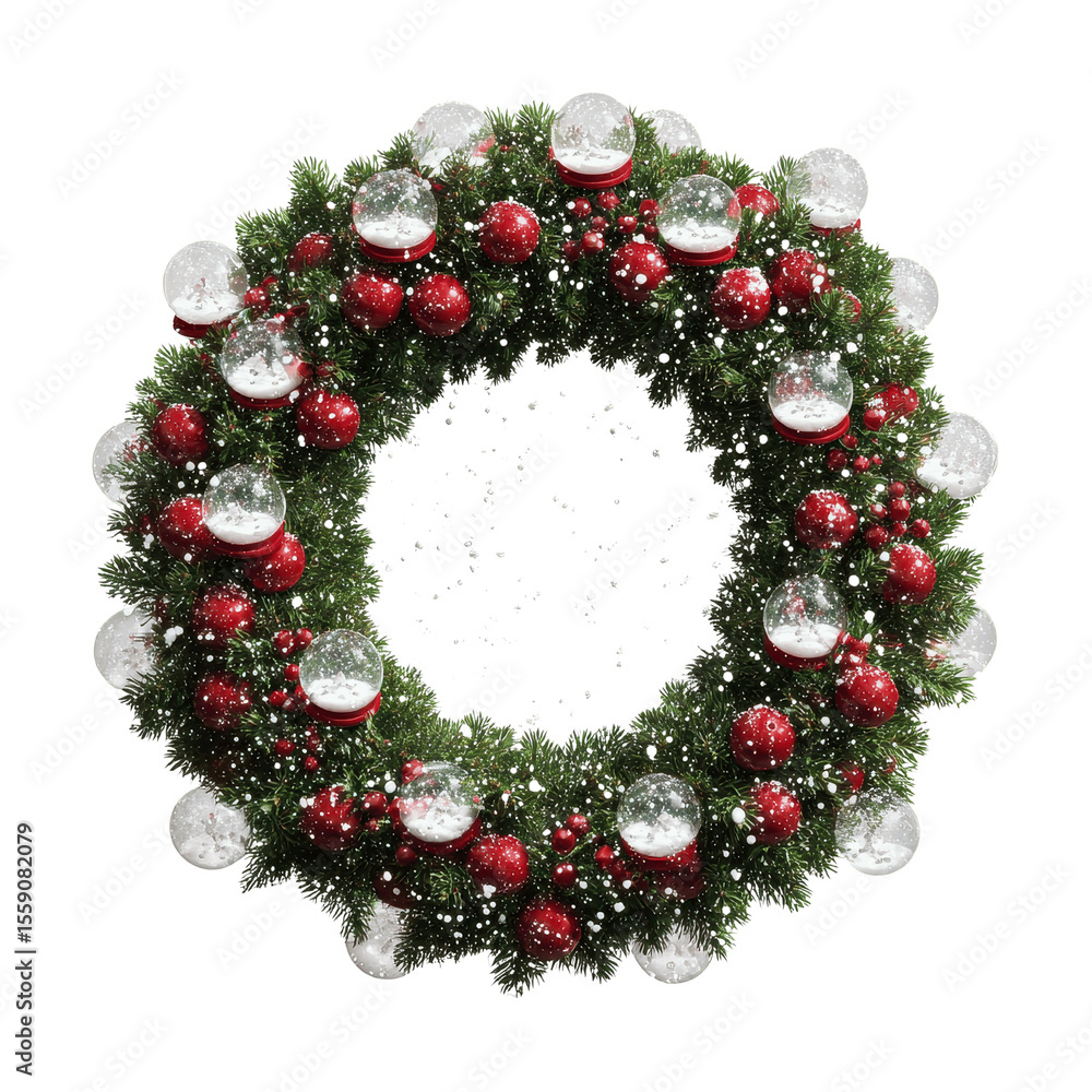 Festive Christmas Wreath with Snow Globes and Falling Snow Festive Christmas Wreath with Snow Globes and Falling Snow