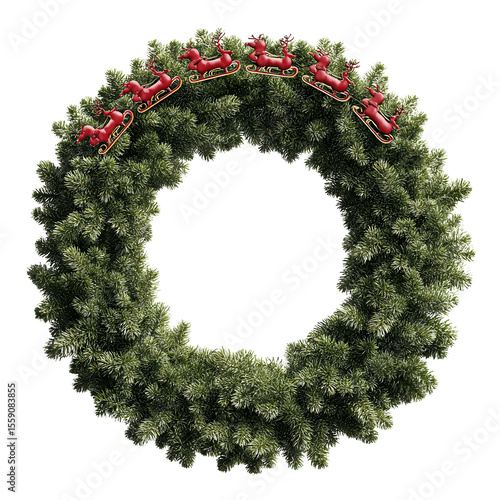 Christmas Wreath with Reindeer Sleigh Decorations