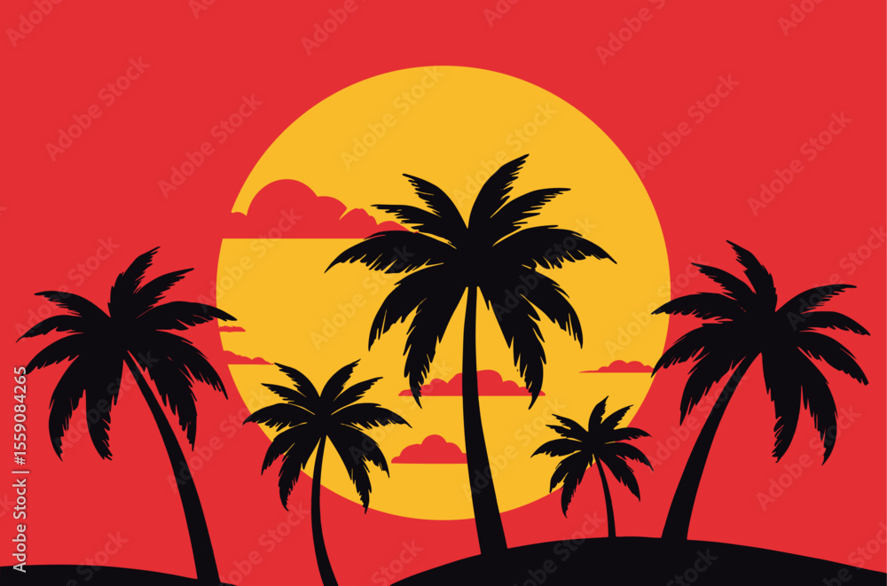Tropical sunset palm tree silhouette Sunset orange and pink gradient Tropical sunset palm tree silhouette Sunset orange and pink gradient