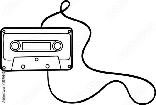 Continuous Line Art Drawing of a Retro Cassette Tape