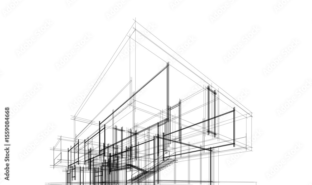 Modern house building sketch architectural 3d rendering Modern house building sketch architectural 3d rendering