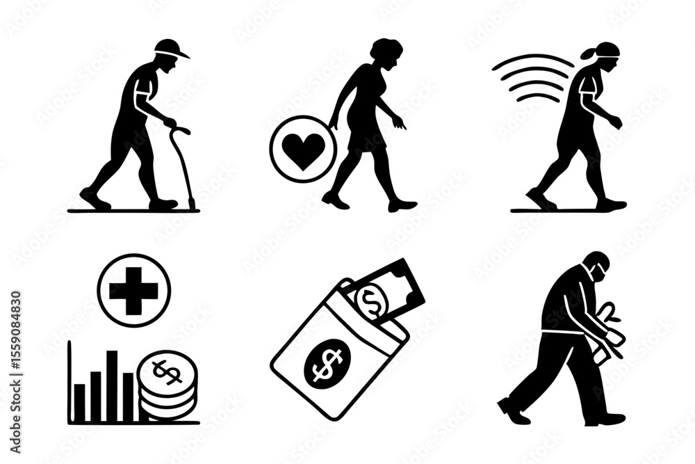 Fototapeta premium benefit icon set sihouette black vector