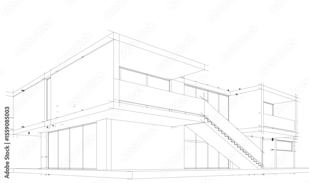 Modern house building sketch architectural 3d rendering Modern house building sketch architectural 3d rendering