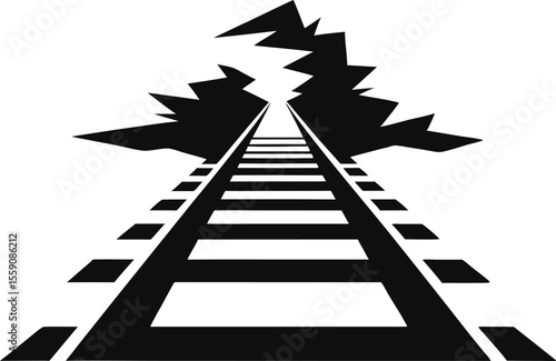 Broken Railway Track Silhouette Vector Illustration