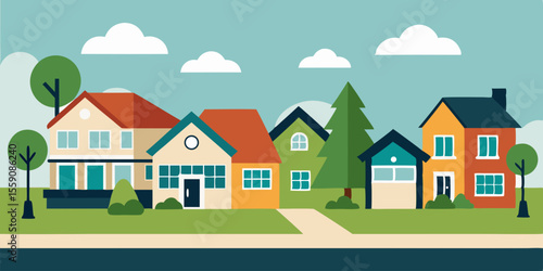 Suburb Houses Suburban Street with Buildings
