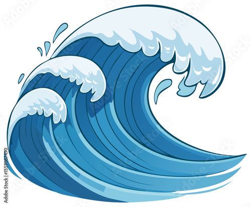 Blue ocean wave clipart illustration, isolated 