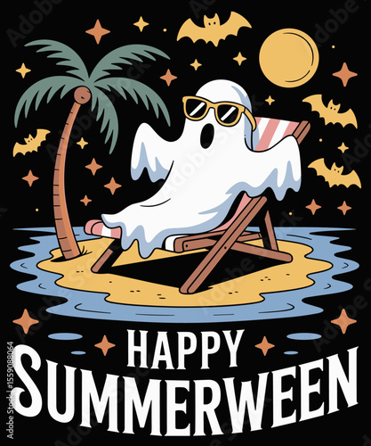 Summerween Cute Ghost by beach spooky summer graphic party
