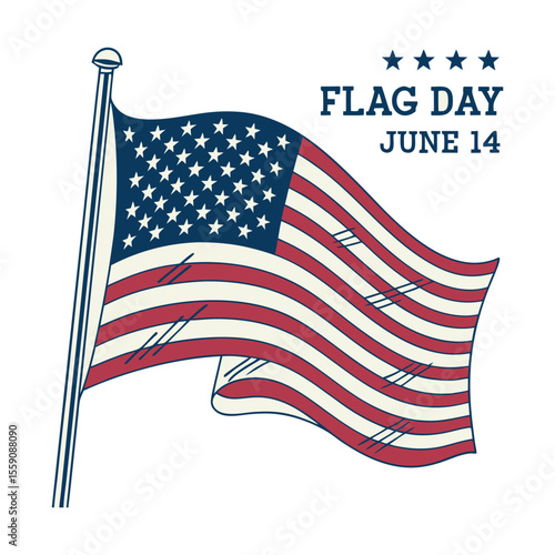 Celebrate Flag Day June 14 American Flag Illustration