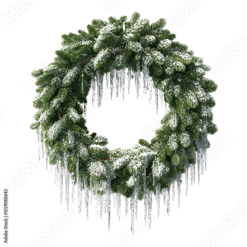 Frosty Evergreen Christmas Wreath with Icicles
