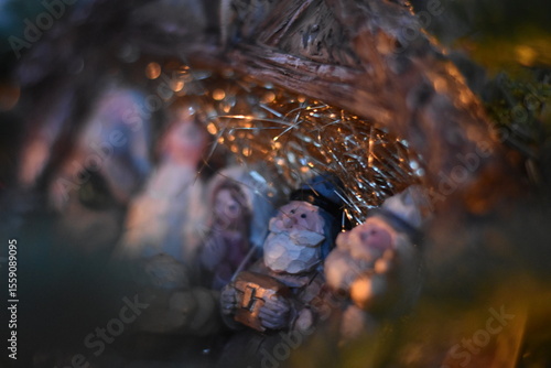 Side Angle of Traditional Nativity Scene with Figurines
