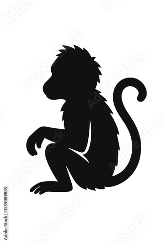 Monkey silhouette vector illustration of primate sitting in jungle
