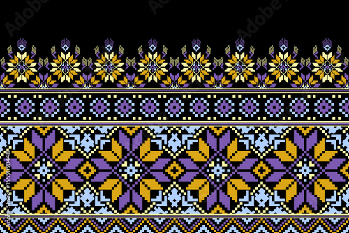 Cross stitch pattern concept showcasing traditional ethnic geometric pattern, Design for textile, background,carpet,wallpaper,clothing,wrapping,Batik,fabric,Vector illustration	
