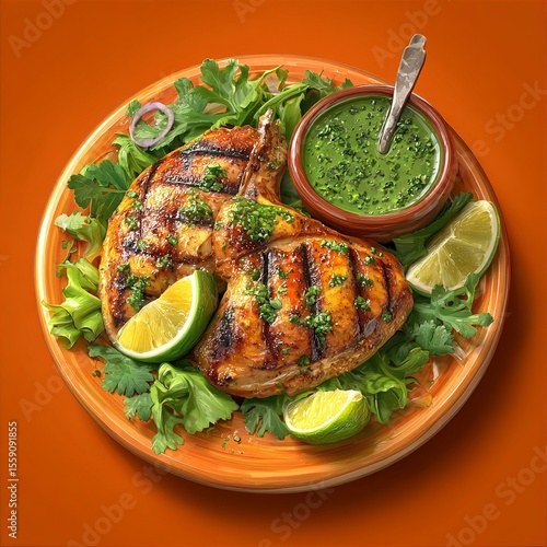 Grilled Chicken with Cilantro Lime Sauce and Salad: Delicious Latin American Recipe