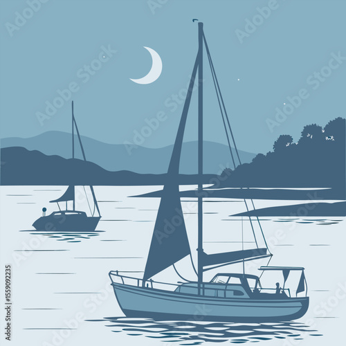 Sailing boat on the sea free online illustration download.
