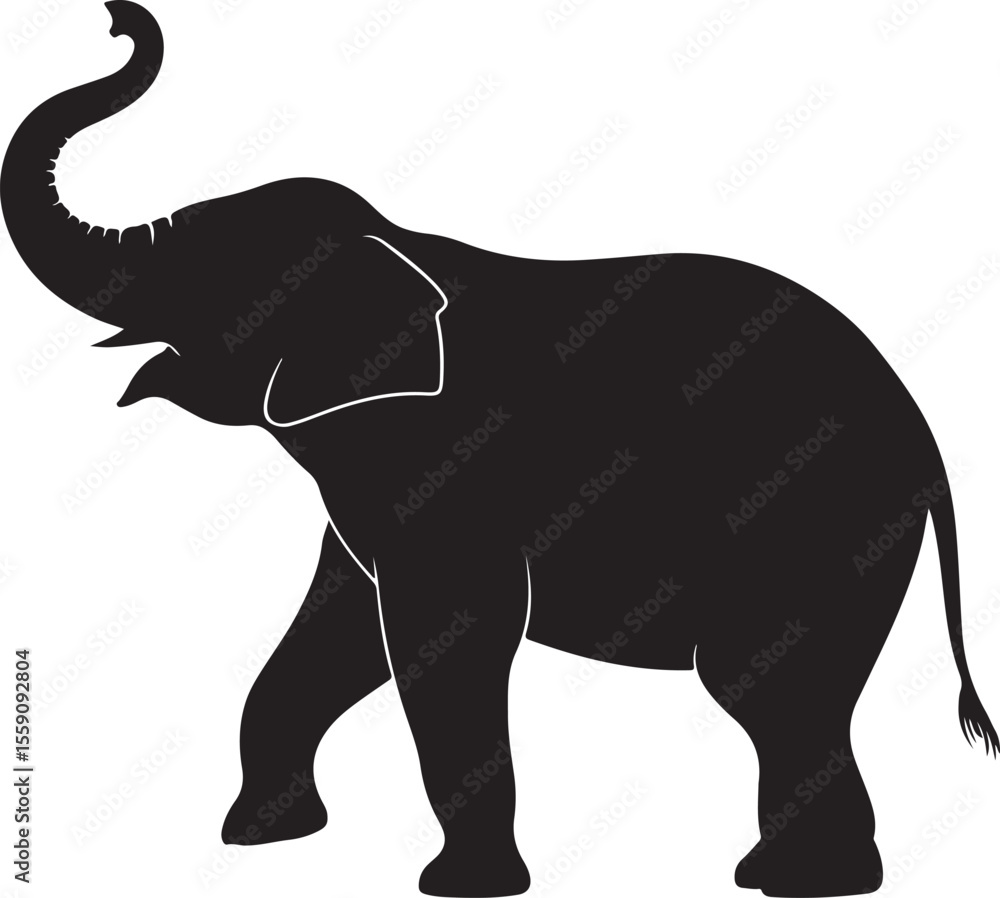 Obraz premium Walking Elephant with Raised Trunk SilhouetteMother and Baby Elephant Vector SceneDecorated Indian Elephant Silhouette DesignElephant in Savannah Vector ArtElephant Herd Silhouette at Sunset