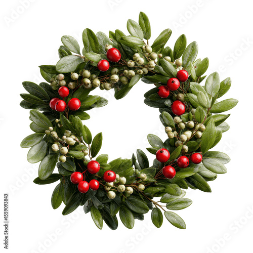 Festive Christmas Holly Wreath with Red Berries and Green Leaves