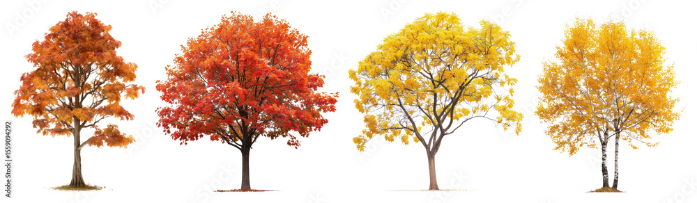 Naklejka premium PNG Vibrant autumn trees display colors, element set on transparent background
