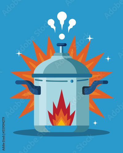 The pressure cooker equivalent of a pressurecooker radiating with heat and pressure signifying the minds extreme stress and tension.. Vector illustration