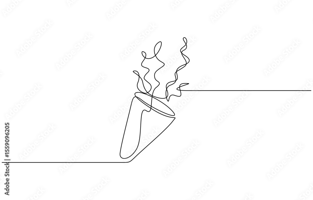 Obraz premium Party popper in continuous line drawing. Celebration-themed illustration, Party popper continuous one line drawing, confetti party popper icon, fireworks logo, flat design. pro.