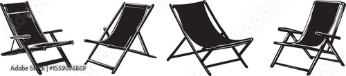 Folding Beach Chair Vector Set - Beach Seat Illustration on White Background. 