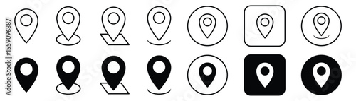 Set of location pin icons. Map marker pointer symbols, GPS location. Navigation map, location navigation icon, geo location point. Flat design vector illustration.
