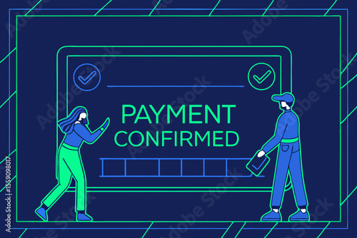 Creative Fintech Illustration Of Payment Confirmation Over Illustration